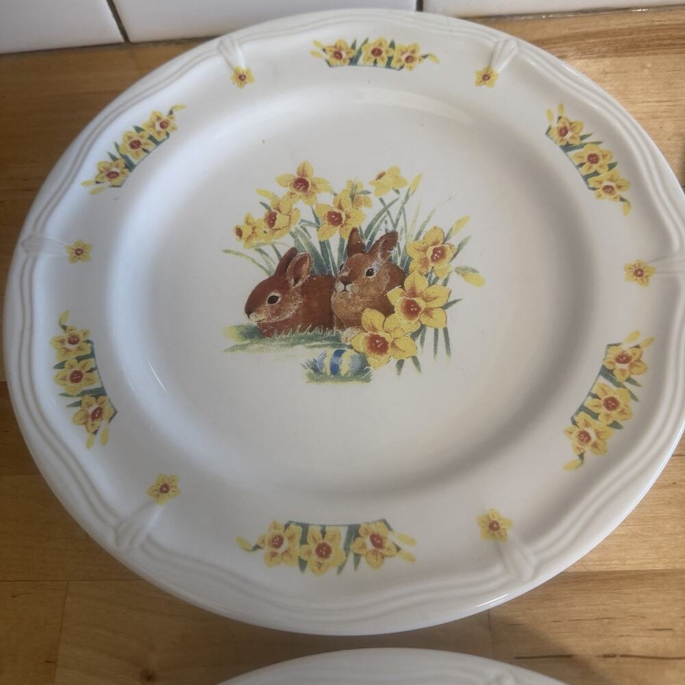 Set of 4 Vintage 90’s Domestications Bunny 10.5” Dinner Plate Easter Cottagecore